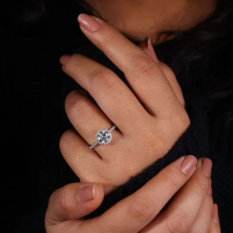 Round Brilliant Cut Lab Grown Diamond Halo Engagement Ring view 2