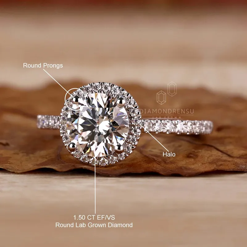 Round Brilliant Cut Lab Grown Diamond Halo Engagement Ring view 9