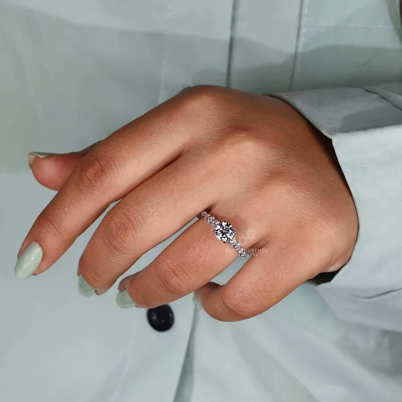 Round Brilliant Cut Lab Grown Diamond Ring, Pave Engagement Ring view 4