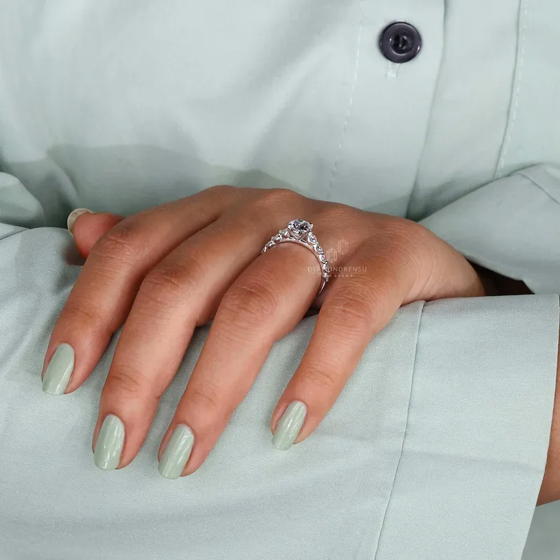 Round Brilliant Cut Lab Grown Diamond Ring, Pave Engagement Ring view 7