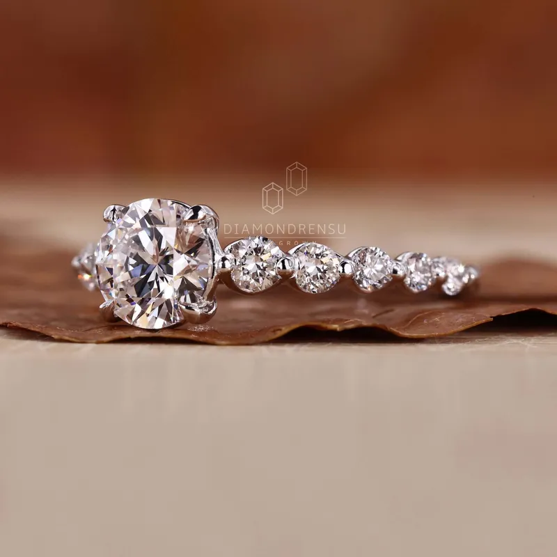 Round Brilliant Cut Lab Grown Diamond Ring, Pave Engagement Ring view 3