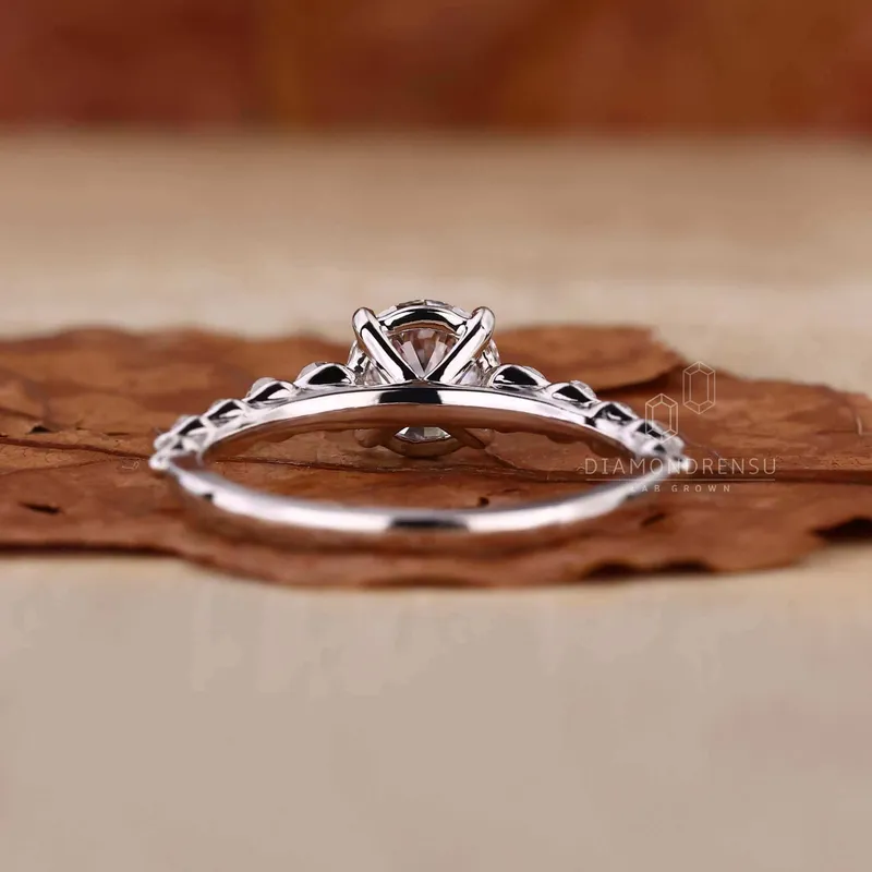 Round Brilliant Cut Lab Grown Diamond Ring, Pave Engagement Ring view 6