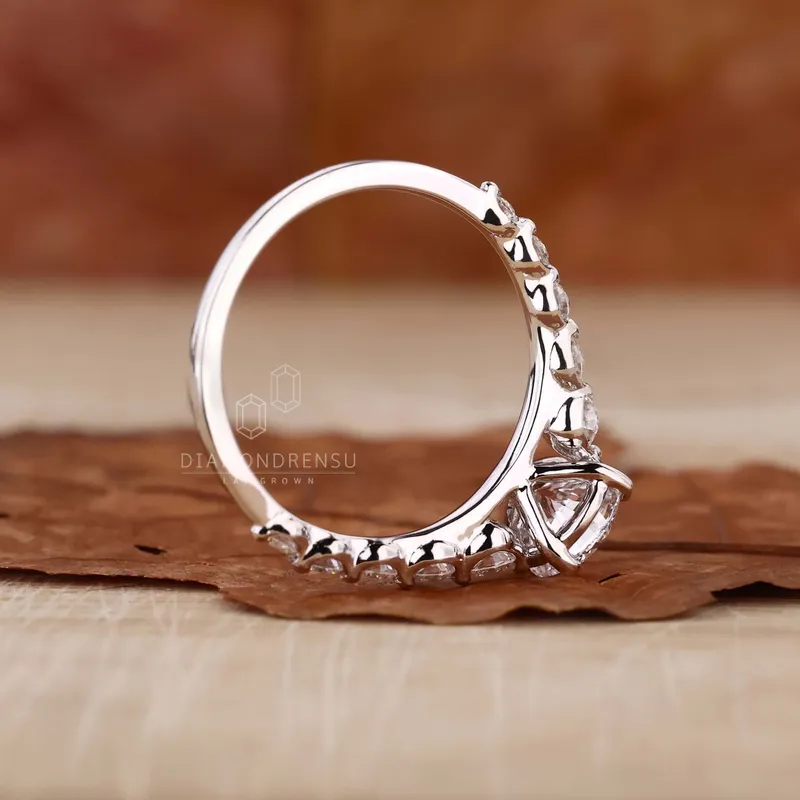 Round Brilliant Cut Lab Grown Diamond Ring, Pave Engagement Ring view 5
