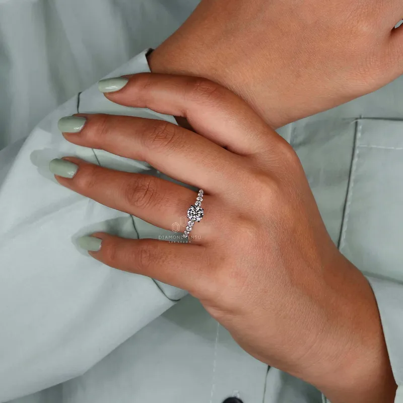 Round Brilliant Cut Lab Grown Diamond Ring, Pave Engagement Ring view 2