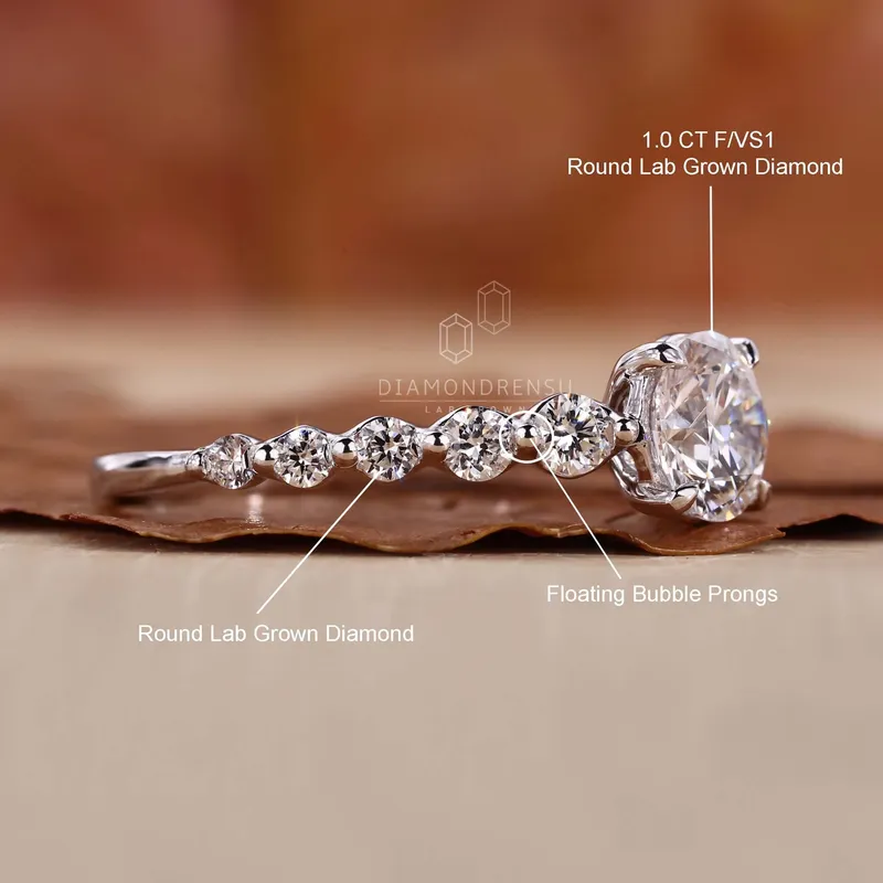 Round Brilliant Cut Lab Grown Diamond Ring, Pave Engagement Ring view 9