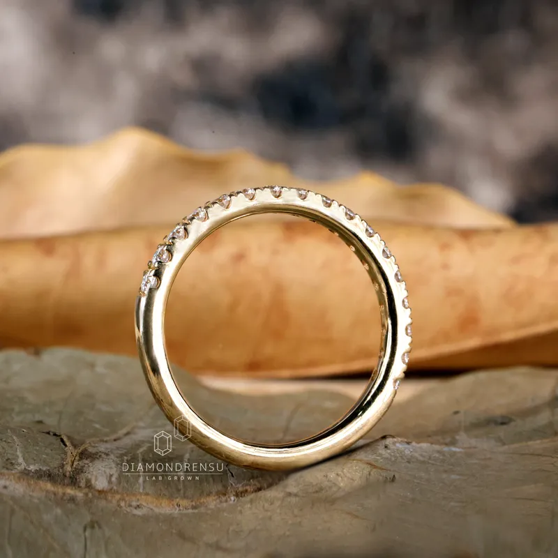 Round Brilliant Cut Lab Grown Diamond Wedding Band, Half Eternity Band view 2