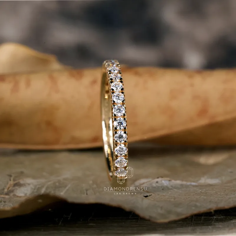 Round Brilliant Cut Lab Grown Diamond Wedding Band, Half Eternity Band view 3