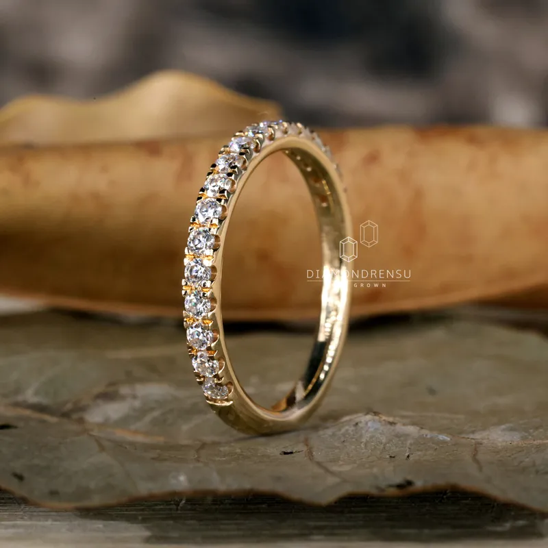 Round Brilliant Cut Lab Grown Diamond Wedding Band, Half Eternity Band view 4