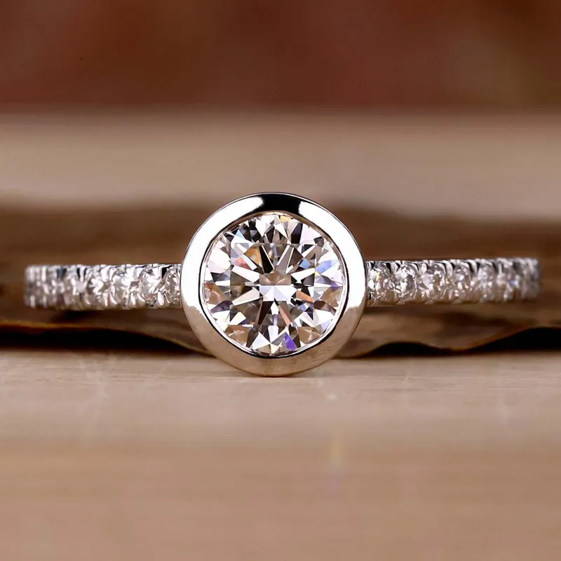 Round Cut Bezel Set Lab Grown Diamond Ring round cut engagement ring