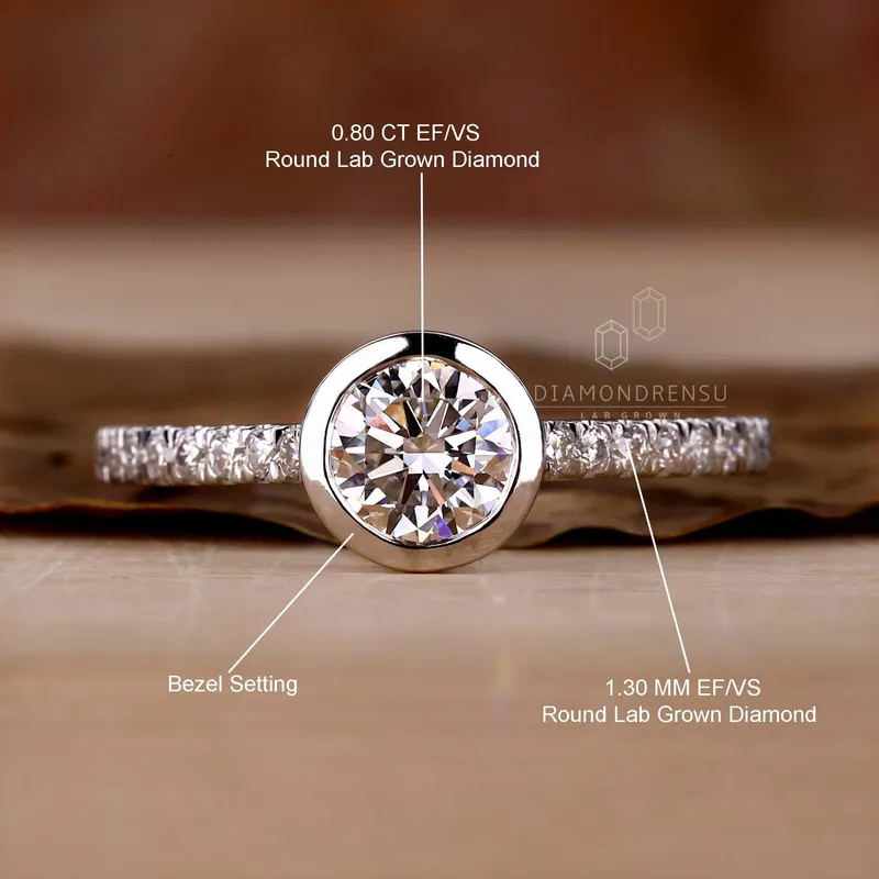 Round Cut Bezel Set Lab Grown Diamond Ring vy 9