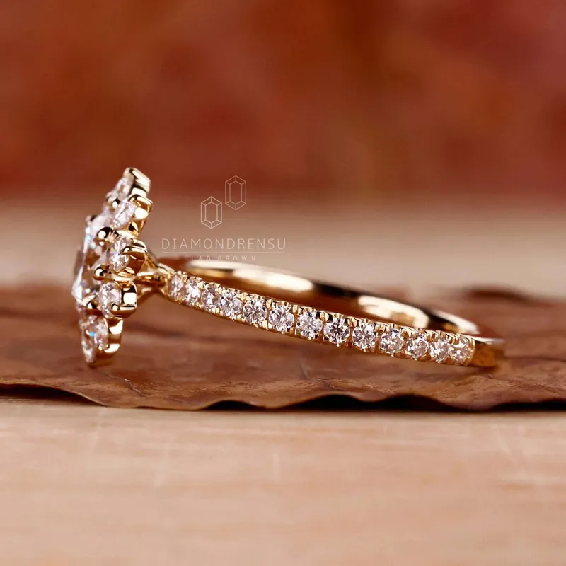 Round Cut Lab Grown Diamond Cluster Halo Engagement Ring view 3