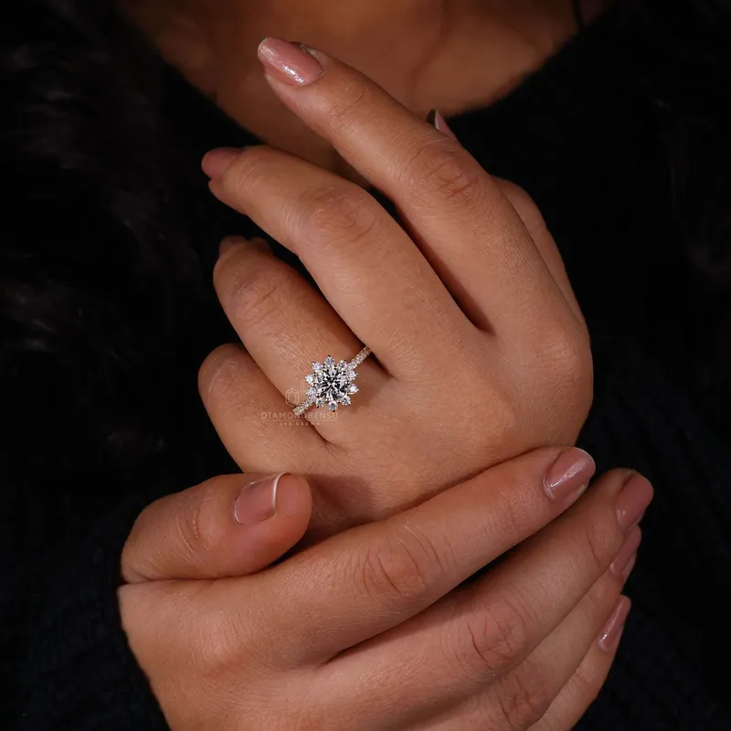 Round Cut Lab Grown Diamond Cluster Halo Engagement Ring view 2