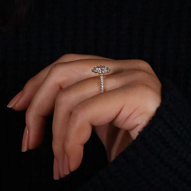 Round Cut Lab Grown Diamond Cluster Halo Engagement Ring view 6