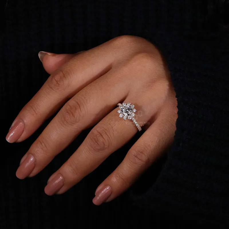 Round Cut Lab Grown Diamond Cluster Halo Engagement Ring view 7