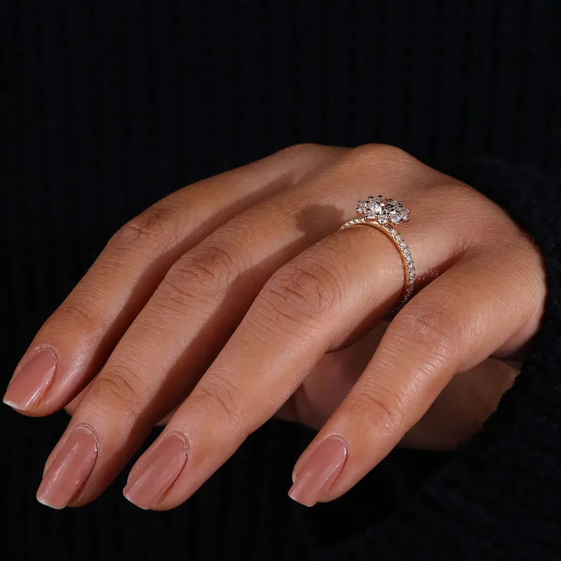Round Cut Lab Grown Diamond Cluster Halo Engagement Ring view 8