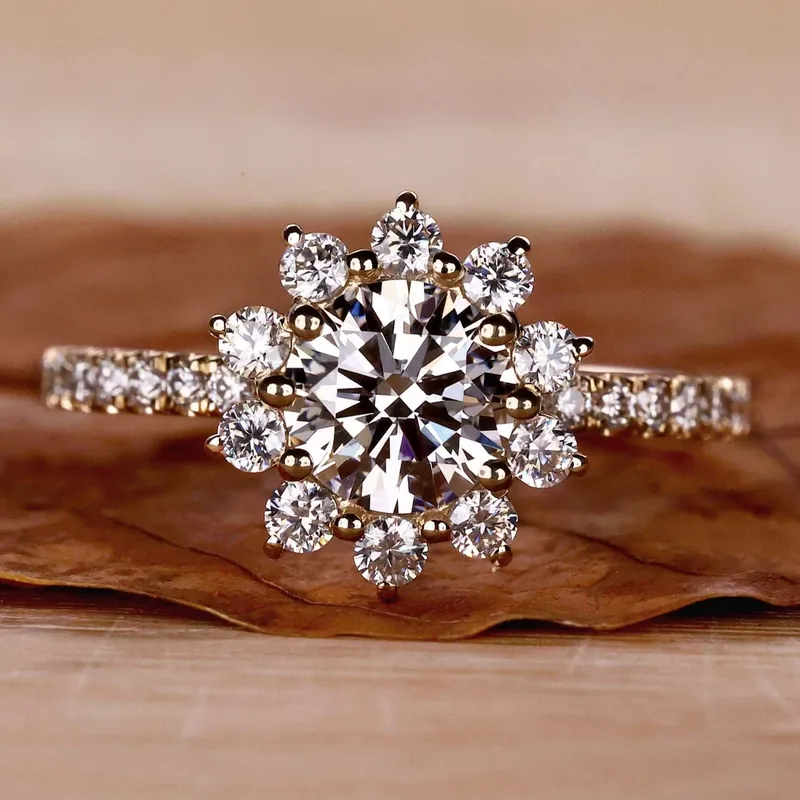 Round Cut Lab Grown Diamond Cluster Halo Engagement Ring round cut engagement ring