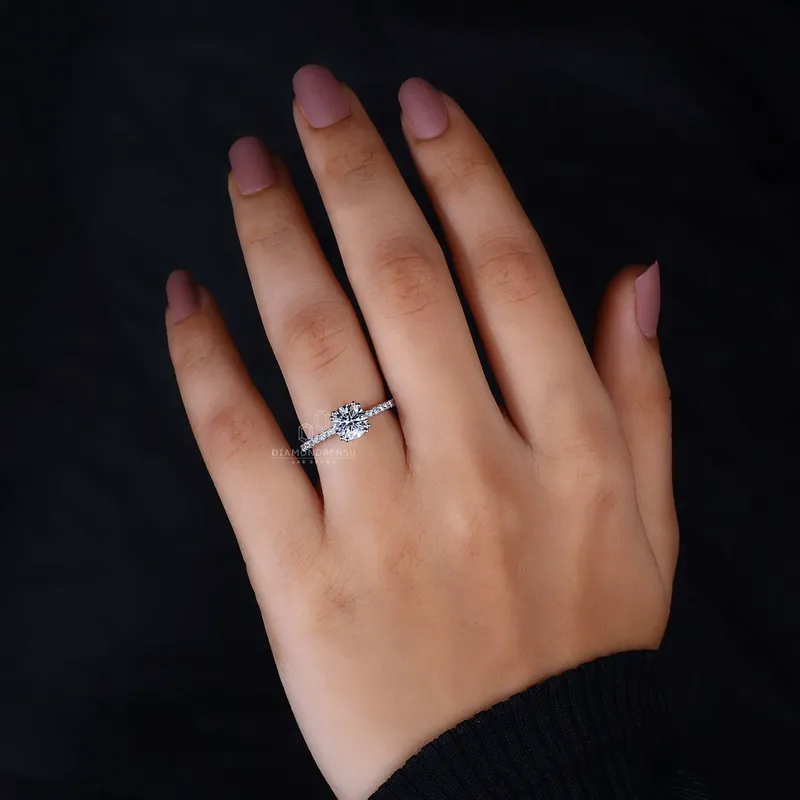 Round Cut Lab Grown Diamond Pave Engagement Ring view 5
