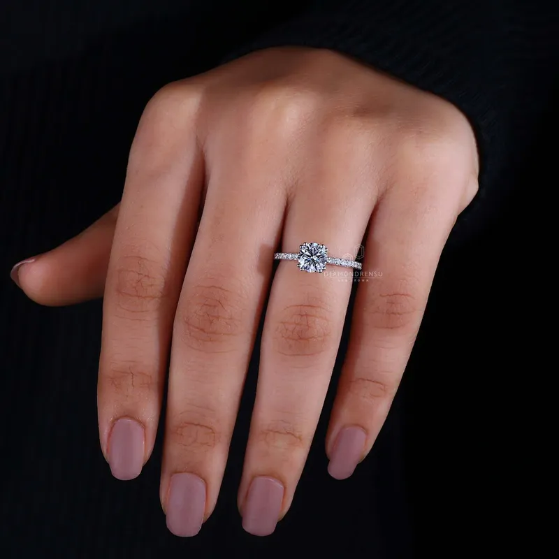Round Cut Lab Grown Diamond Pave Engagement Ring view 7