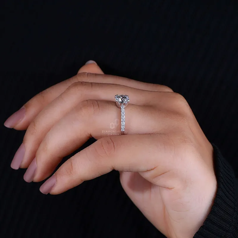 Round Cut Lab Grown Diamond Pave Engagement Ring view 8
