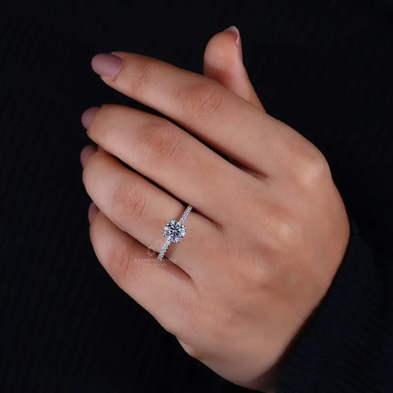 Round Cut Lab Grown Diamond Pave Engagement Ring view 3
