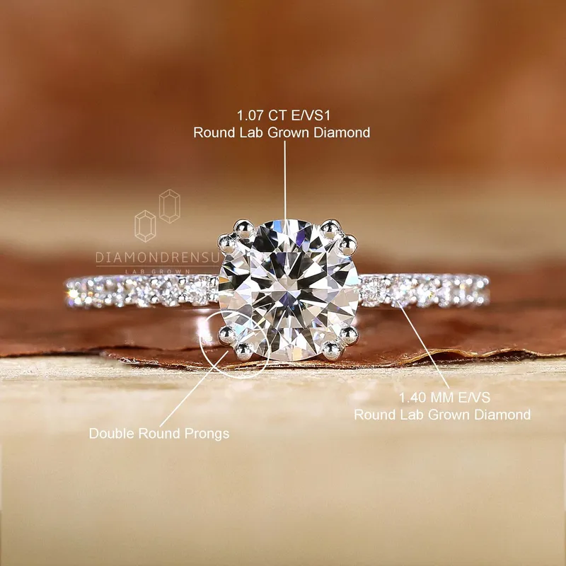 Round Cut Lab Grown Diamond Pave Engagement Ring view 9