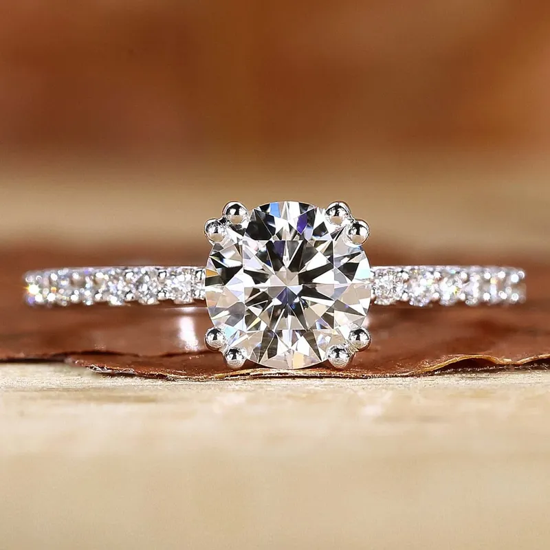 Round Cut Lab Grown Diamond Pave Engagement Ring round cut engagement ring