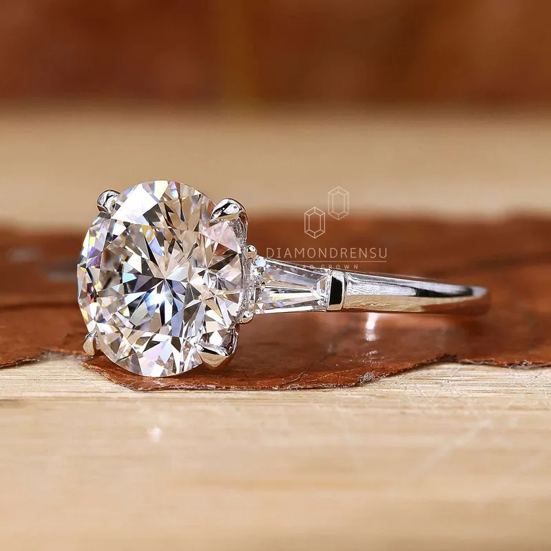 Round Cut Lab Grown Diamond Three Stone Engagement Ring view 2