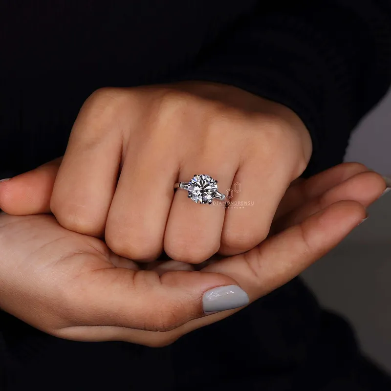Round Cut Lab Grown Diamond Three Stone Engagement Ring view 6