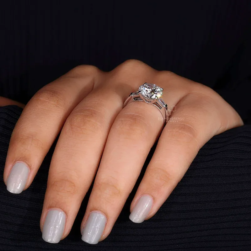Round Cut Lab Grown Diamond Three Stone Engagement Ring view 7