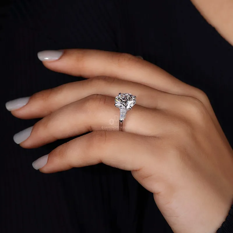 Round Cut Lab Grown Diamond Three Stone Engagement Ring view 5