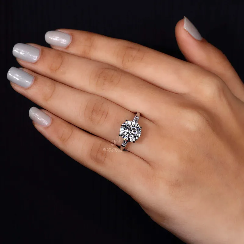 Round Cut Lab Grown Diamond Three Stone Engagement Ring view 3
