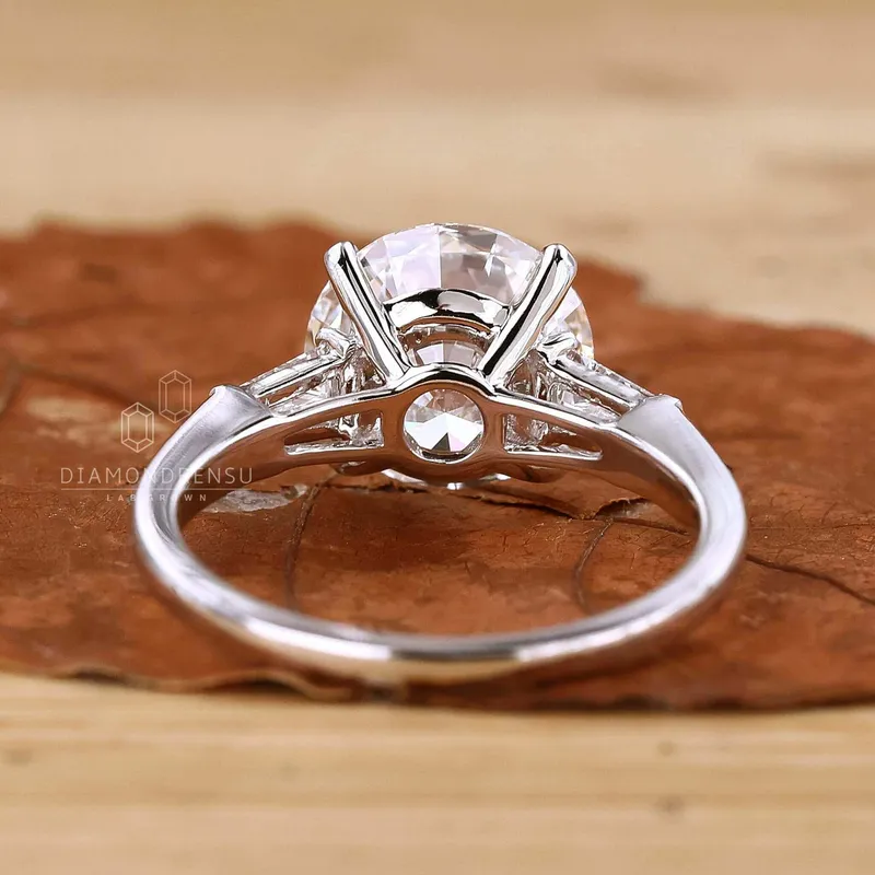 Round Cut Lab Grown Diamond Three Stone Engagement Ring view 4
