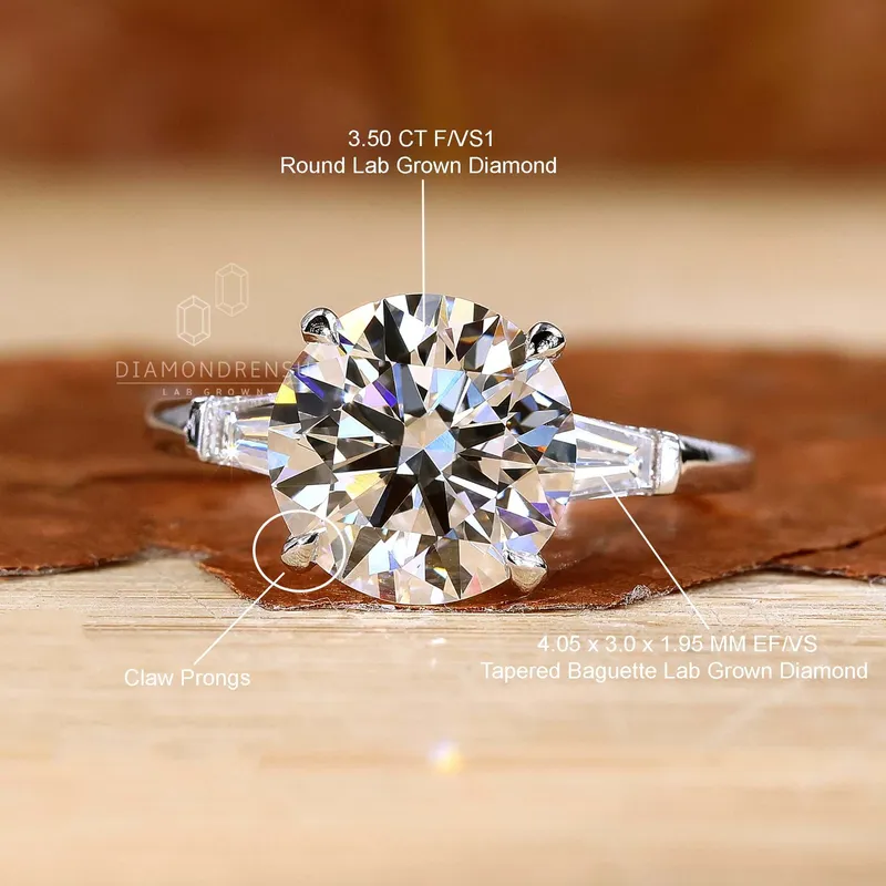 Round Cut Lab Grown Diamond Three Stone Engagement Ring view 9