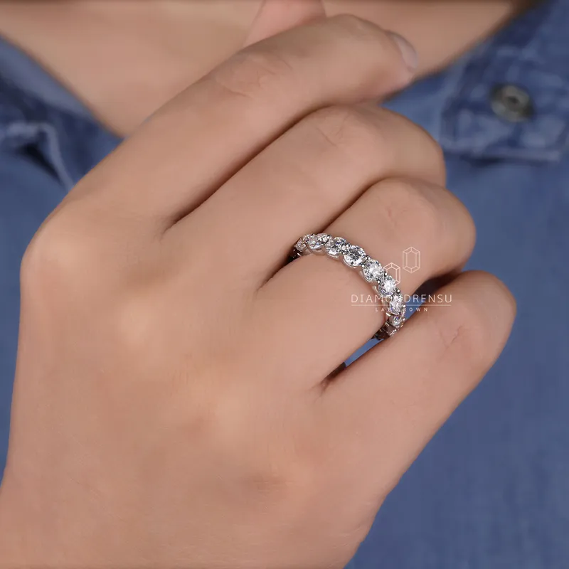 Round Cut Lab Grown Diamonds Eternity Wedding Band vy 3
