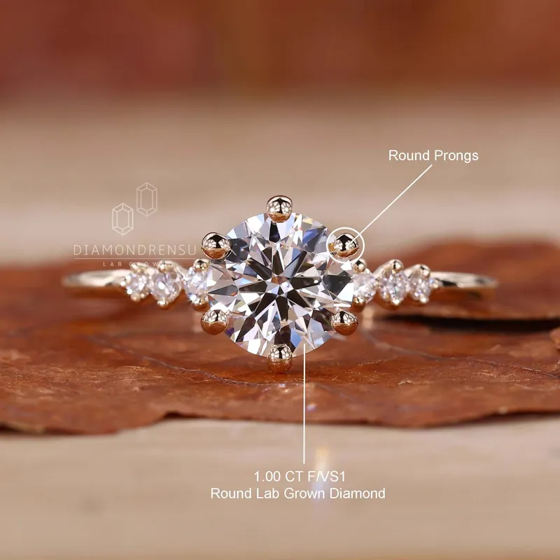 Round Diamond Engagement Ring, Six Prong Lab Grown Diamond Ring vy 9