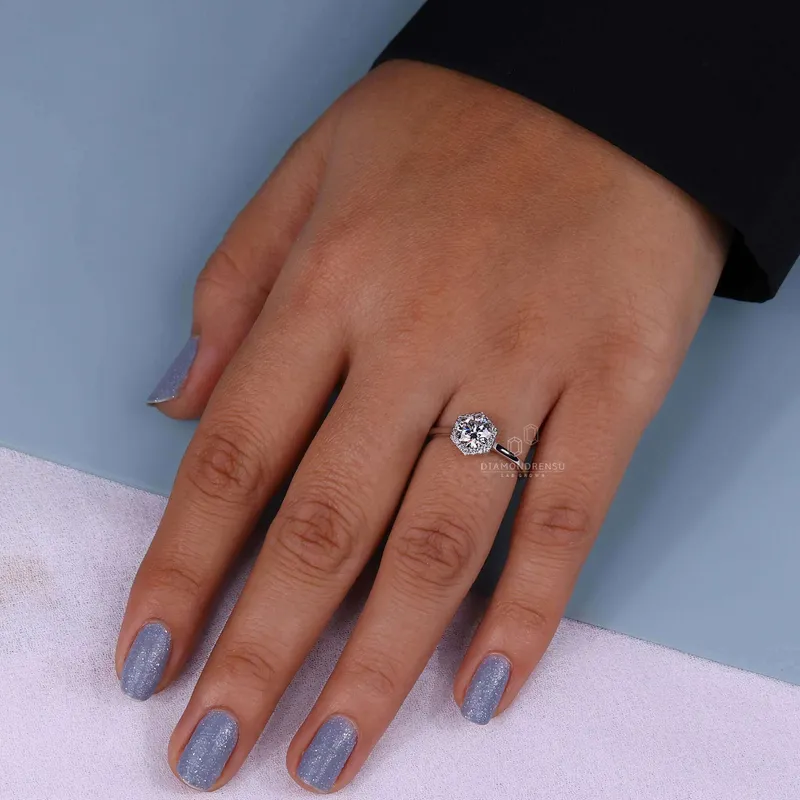 Round Diamond Halo Engagement Ring, Lab Grown Diamond Ring view 4