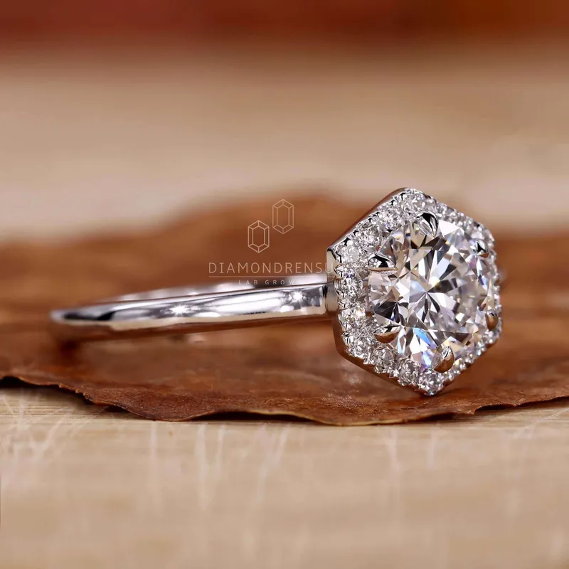 Round Diamond Halo Engagement Ring, Lab Grown Diamond Ring view 3