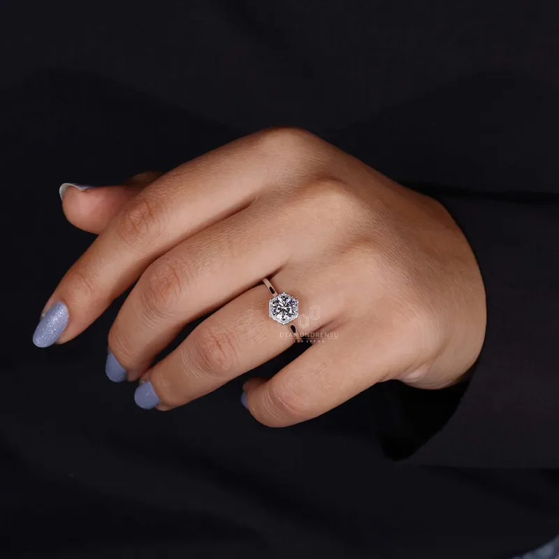 Round Diamond Halo Engagement Ring, Lab Grown Diamond Ring view 8