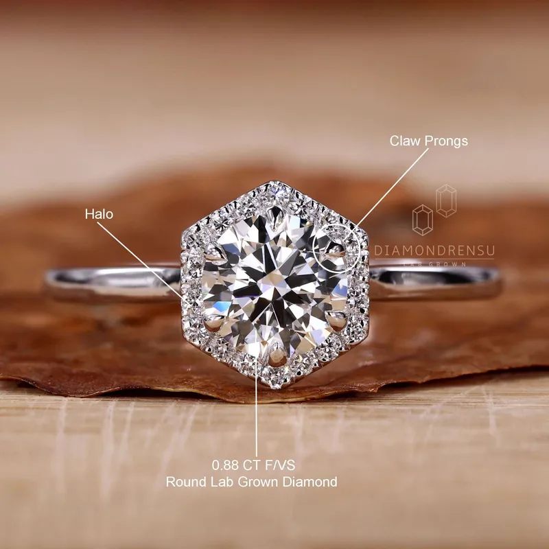 Round Diamond Halo Engagement Ring, Lab Grown Diamond Ring view 9