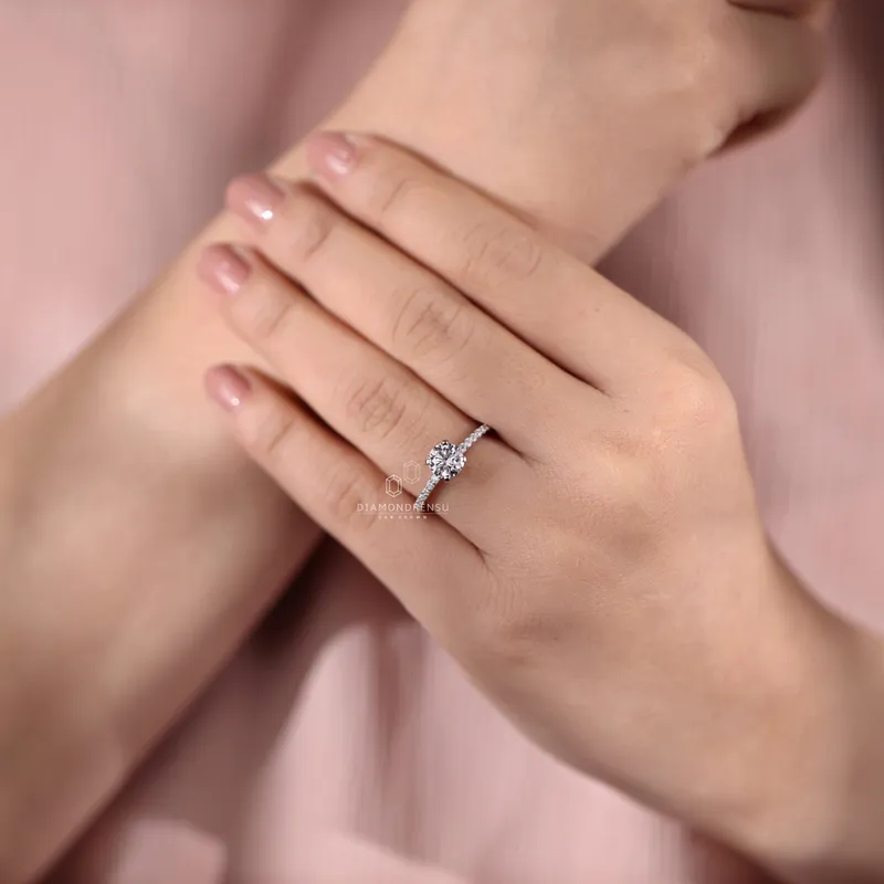 Round Diamond Ring, 1.01 CT Lab Created Diamond Engagement Ring, Pave Set Lab Diamond Ring vy 9