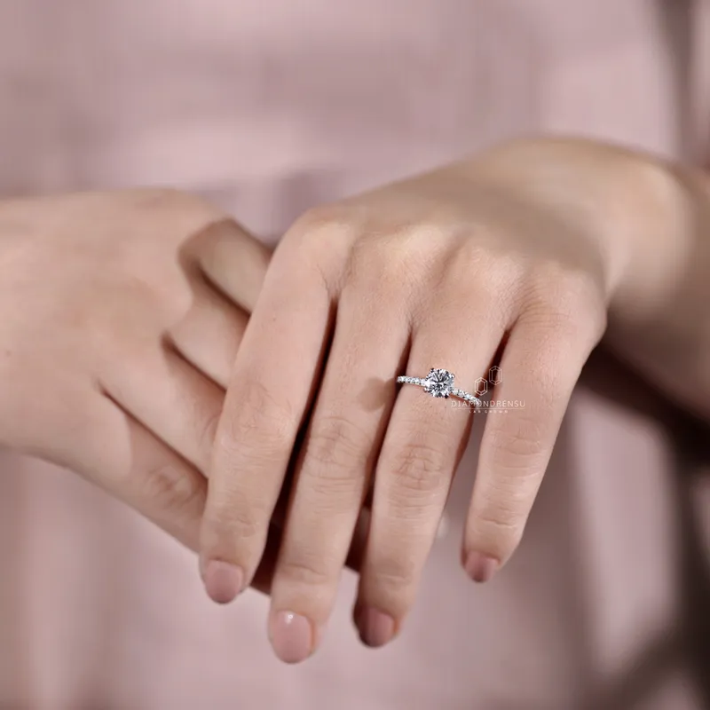 Round Diamond Ring, 1.01 CT Lab Created Diamond Engagement Ring, Pave Set Lab Diamond Ring vy 8
