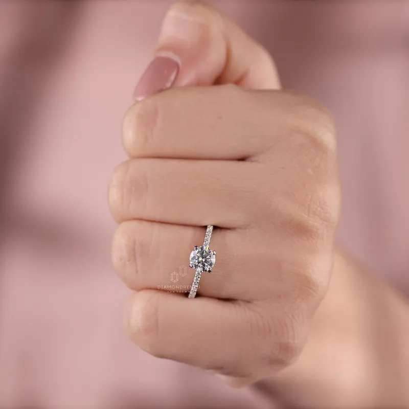 Round Diamond Ring, 1.01 CT Lab Created Diamond Engagement Ring, Pave Set Lab Diamond Ring vy 3
