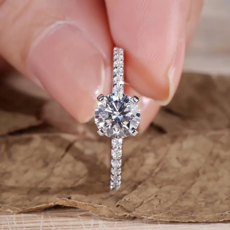 Round Diamond Ring, 1.01 CT Lab Created Diamond Engagement Ring, Pave Set Lab Diamond Ring round cut engagement ring