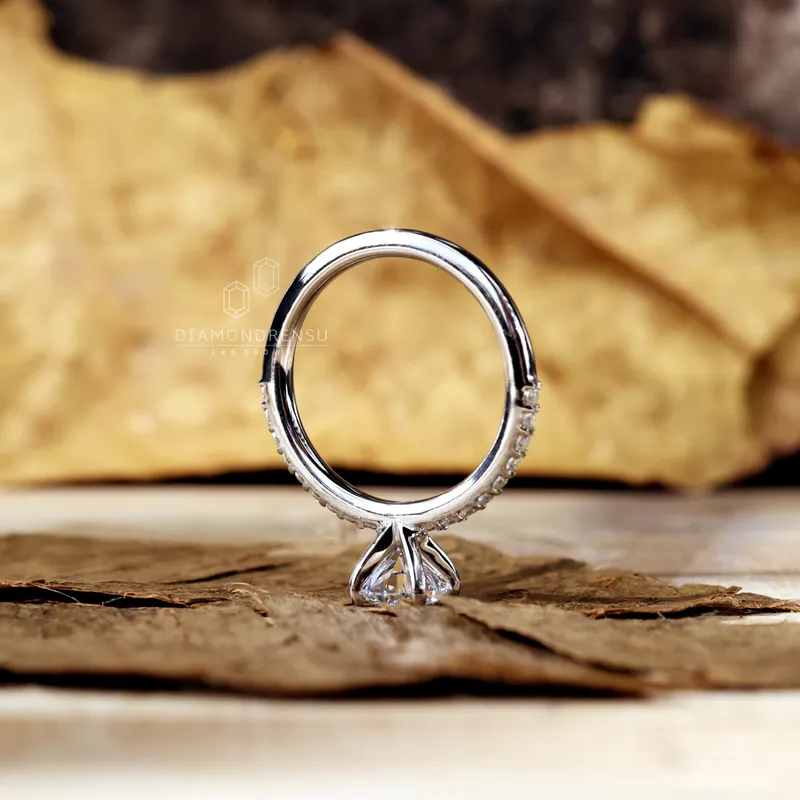 Round Diamond Ring, 1.01 CT Lab Created Diamond Engagement Ring, Pave Set Lab Diamond Ring vy 7