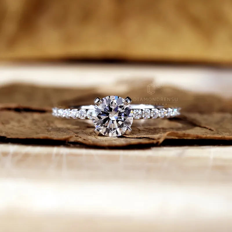 Round Diamond Ring, 1.01 CT Lab Created Diamond Engagement Ring, Pave Set Lab Diamond Ring vy 5