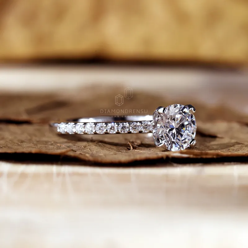 Round Diamond Ring, 1.01 CT Lab Created Diamond Engagement Ring, Pave Set Lab Diamond Ring vy 4