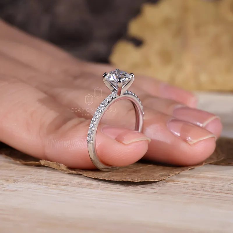 Round Diamond Ring, 1.01 CT Lab Created Diamond Engagement Ring, Pave Set Lab Diamond Ring vy 2