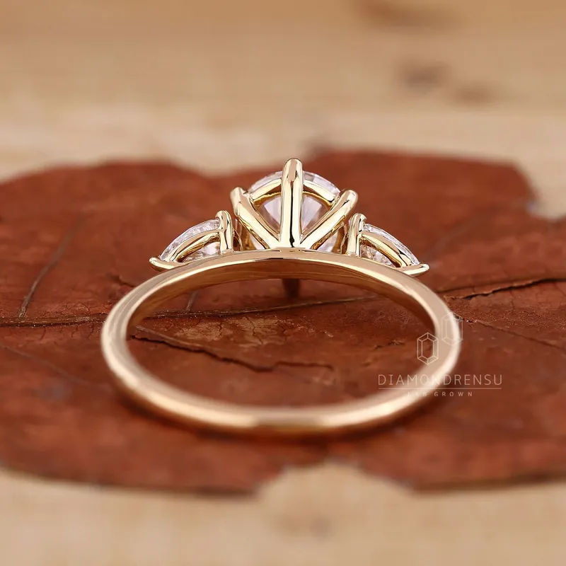 Round Diamond with Pear Side Stones Ring - Unique Charm view 5