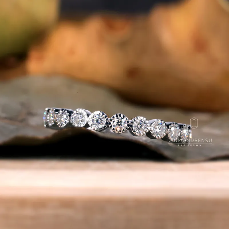 Round Lab Created Diamond Eternity Band, 2.0 MM Round Bezel Set Wedding Band view 4