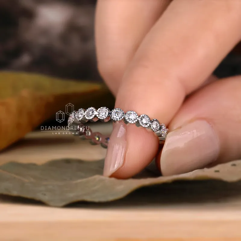 Round Lab Created Diamond Eternity Band, 2.0 MM Round Bezel Set Wedding Band view 6